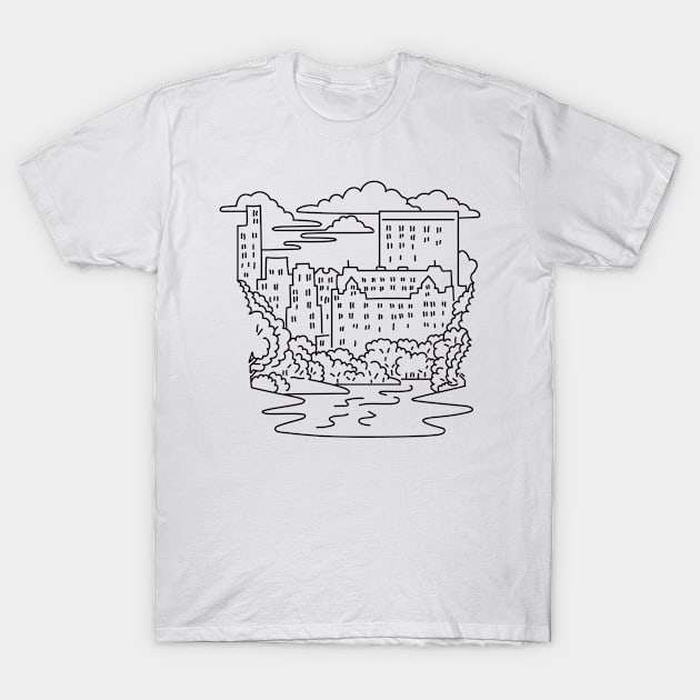 Central Park with the Pond and Midtown Manhattan in New York City USA Mono Line Art T-Shirt by patrimonio